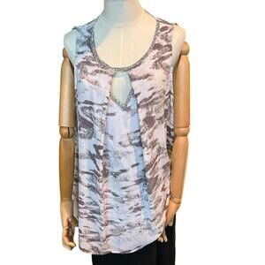 Juicy Couture XL Rhinestone Abstract Sleeveless Blouse Grey White
